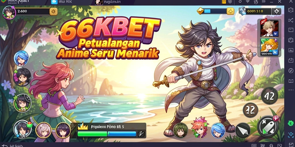 Tampilan gameplay seru dari 66KBET dengan karakter anime.