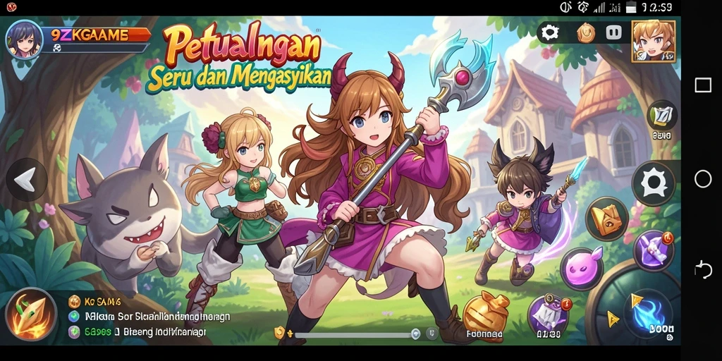Screenshot gameplay 9ZKGAMES menampilkan aksi karakter Anime dalam pertempuran.