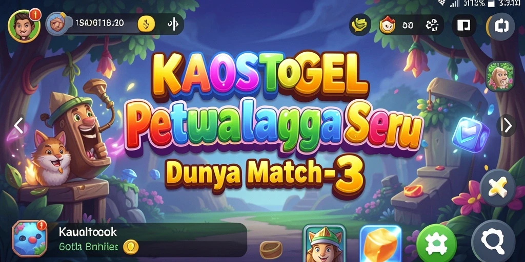 Tampilan gameplay KAOSTOGEL yang ceria dan penuh tantangan match-3.