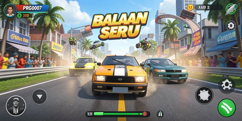 Screenshot gameplay <strong>PRG007</strong> menunjukkan aksi balapan penuh ketegangan.
