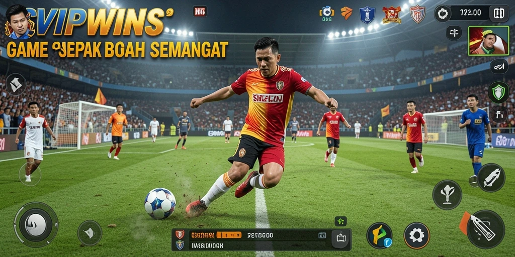 Tampilan gameplay mendebarkan dalam SVIPWINS, penuh aksi sepak bola.